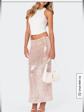 Edikted Blush Sheer Sequin Maxi Skirt